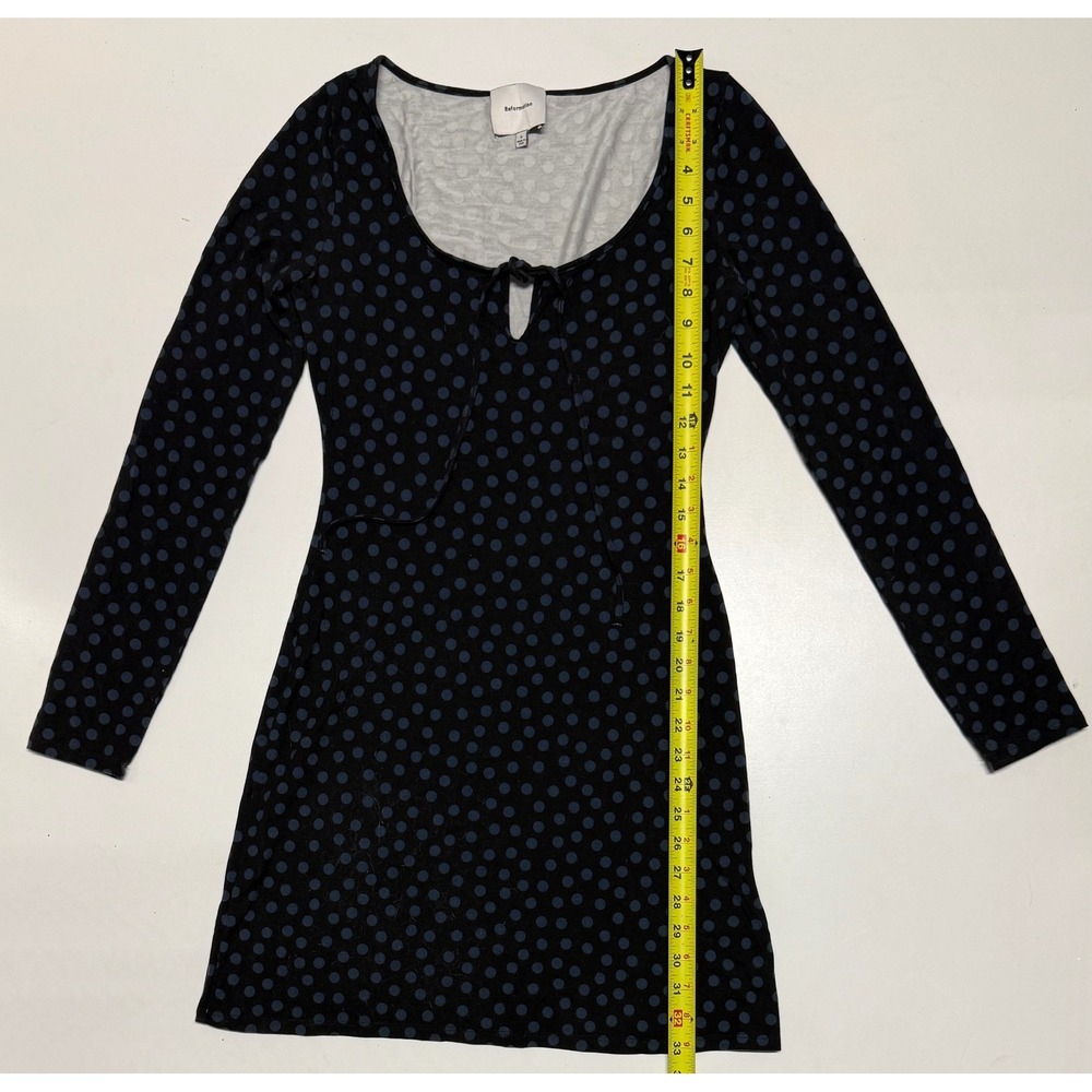 Reformation Black Blue Polka Dot Long Sleeve Mini Dress Keyhole Tie Small
